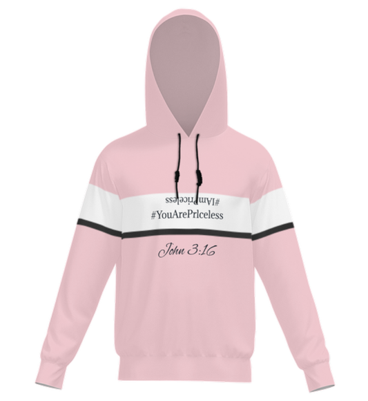 #IAmPriceless #YouArePriceless Pink and White Hoodie Ponte Dr Roma Stretch Fabric